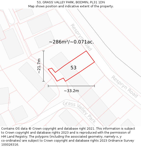 53, GRASS VALLEY PARK, BODMIN, PL31 1DN: Plot and title map