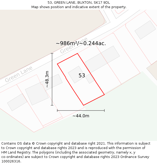 53, GREEN LANE, BUXTON, SK17 9DL: Plot and title map