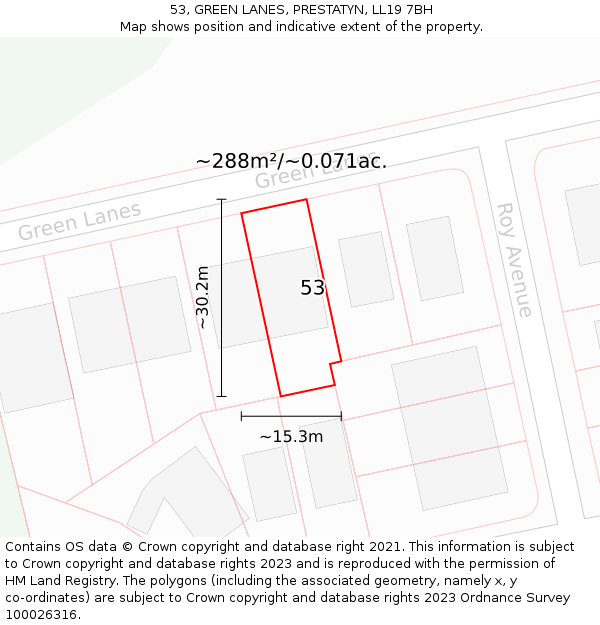 53, GREEN LANES, PRESTATYN, LL19 7BH: Plot and title map