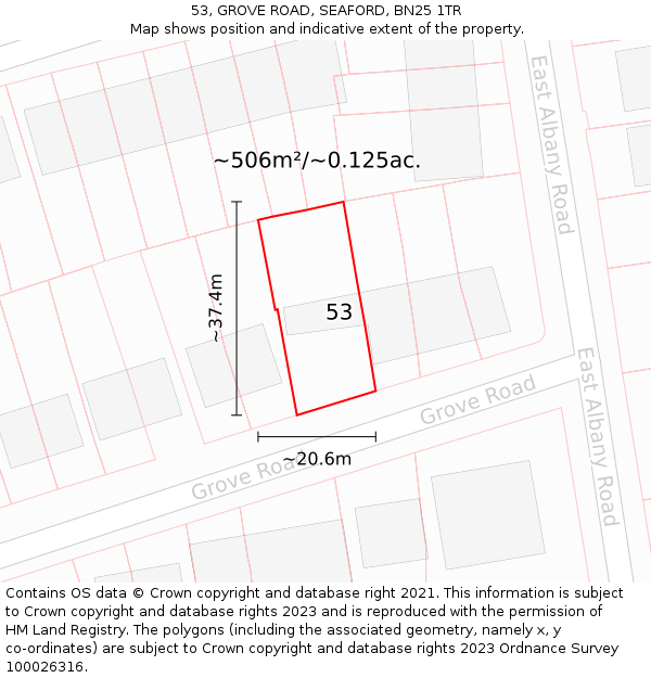 53, GROVE ROAD, SEAFORD, BN25 1TR: Plot and title map