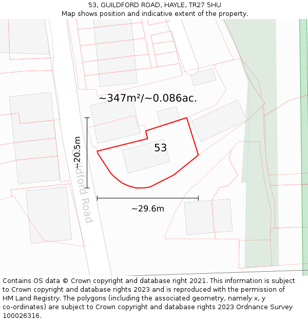 53, GUILDFORD ROAD, HAYLE, TR27 5HU: Plot and title map