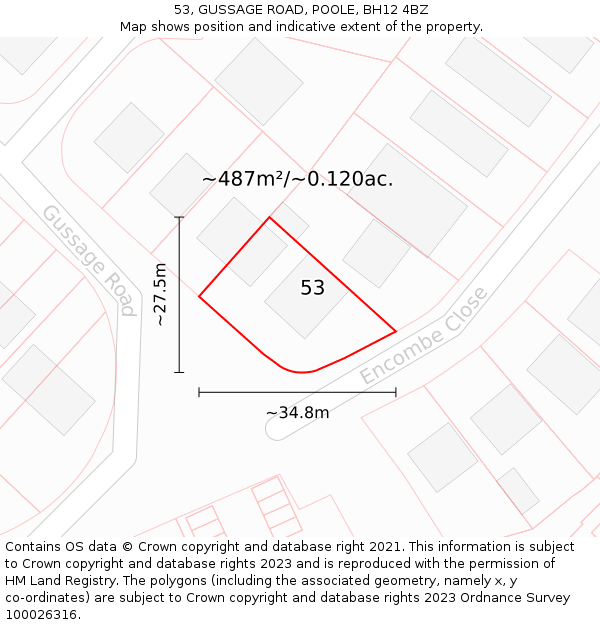 53, GUSSAGE ROAD, POOLE, BH12 4BZ: Plot and title map