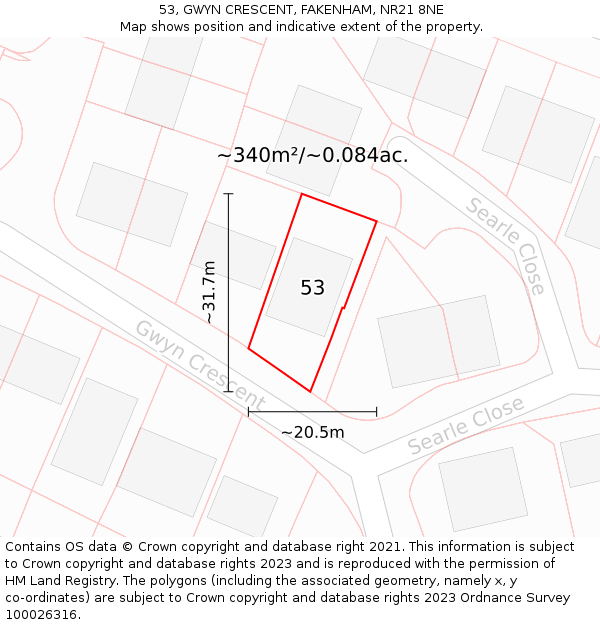 53, GWYN CRESCENT, FAKENHAM, NR21 8NE: Plot and title map