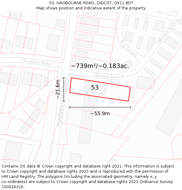53, HAGBOURNE ROAD, DIDCOT, OX11 8DT: Plot and title map