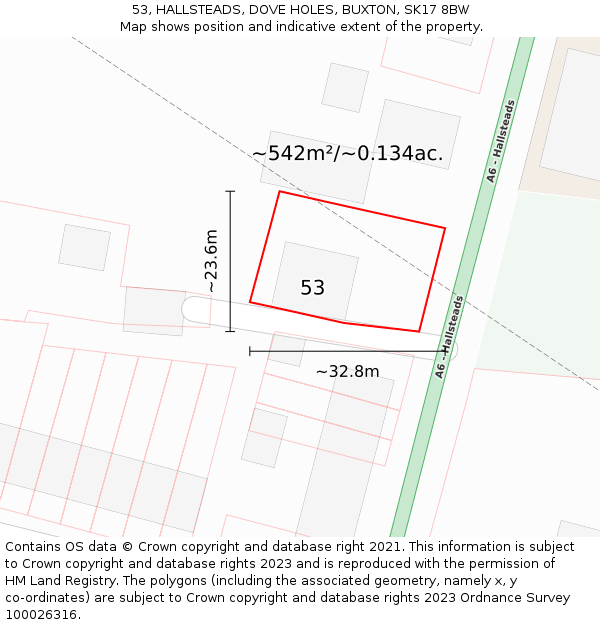 53, HALLSTEADS, DOVE HOLES, BUXTON, SK17 8BW: Plot and title map