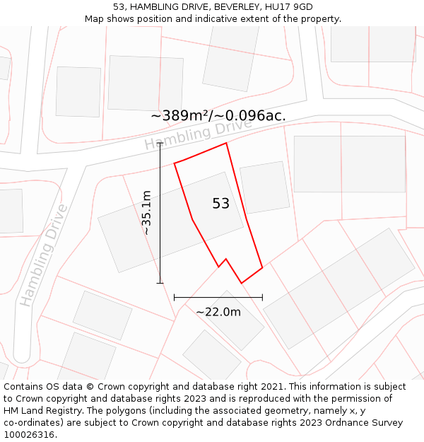 53, HAMBLING DRIVE, BEVERLEY, HU17 9GD: Plot and title map