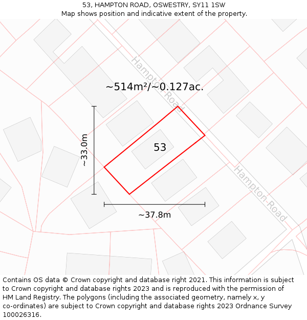 53, HAMPTON ROAD, OSWESTRY, SY11 1SW: Plot and title map