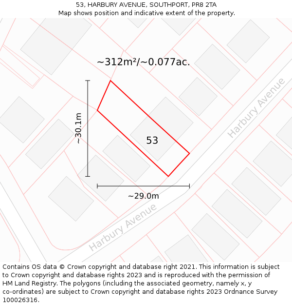 53, HARBURY AVENUE, SOUTHPORT, PR8 2TA: Plot and title map