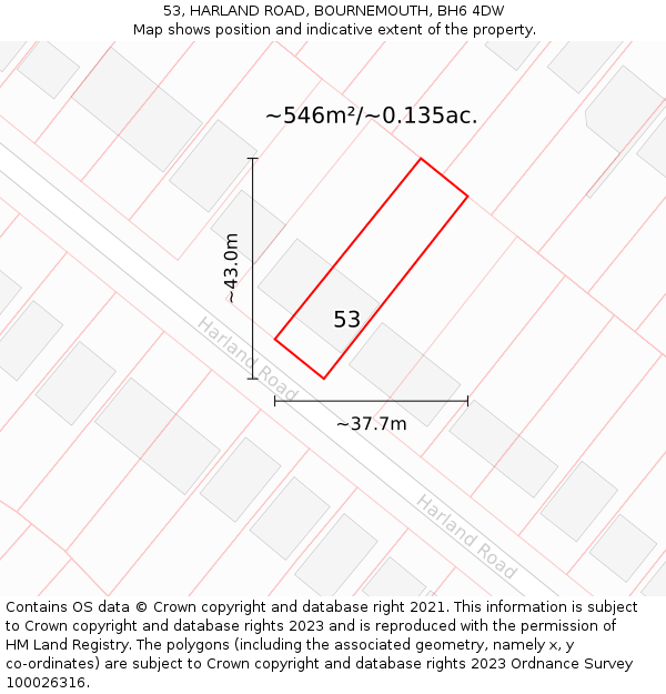 53, HARLAND ROAD, BOURNEMOUTH, BH6 4DW: Plot and title map