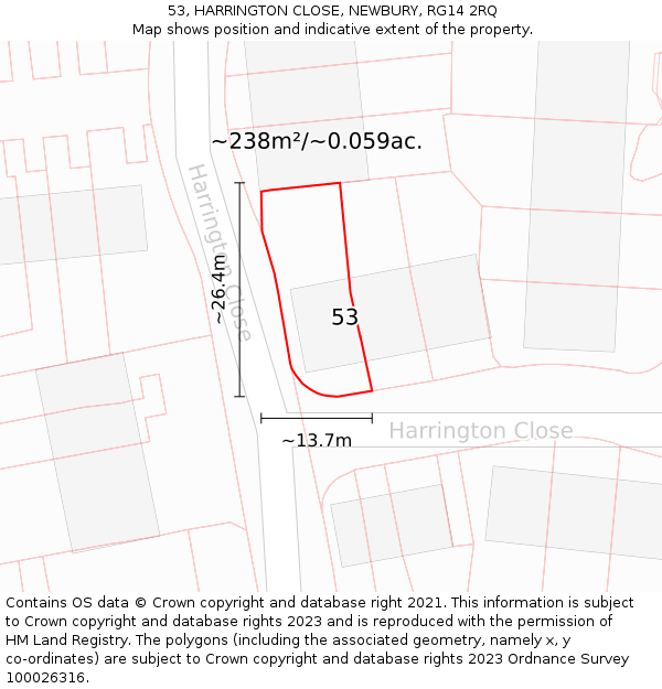 53, HARRINGTON CLOSE, NEWBURY, RG14 2RQ: Plot and title map