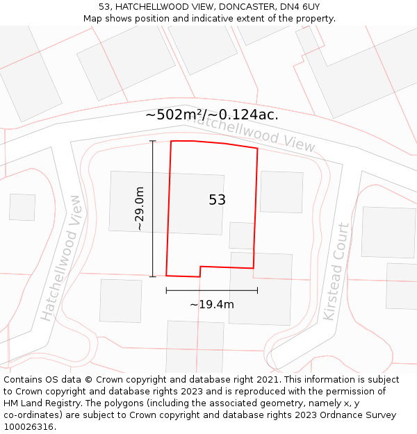 53, HATCHELLWOOD VIEW, DONCASTER, DN4 6UY: Plot and title map