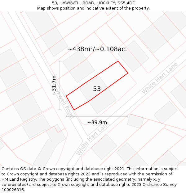 53, HAWKWELL ROAD, HOCKLEY, SS5 4DE: Plot and title map