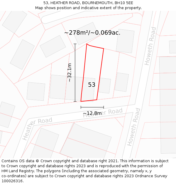 53, HEATHER ROAD, BOURNEMOUTH, BH10 5EE: Plot and title map