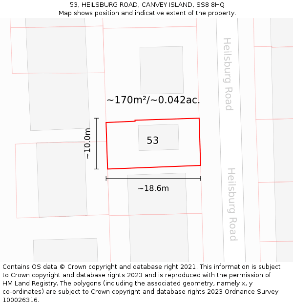 53, HEILSBURG ROAD, CANVEY ISLAND, SS8 8HQ: Plot and title map