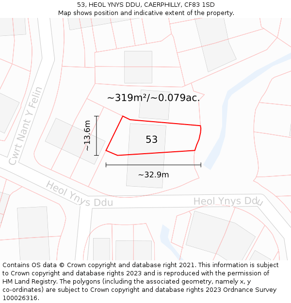 53, HEOL YNYS DDU, CAERPHILLY, CF83 1SD: Plot and title map