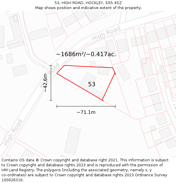 53, HIGH ROAD, HOCKLEY, SS5 4SZ: Plot and title map