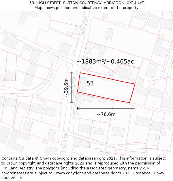 53, HIGH STREET, SUTTON COURTENAY, ABINGDON, OX14 4AT: Plot and title map