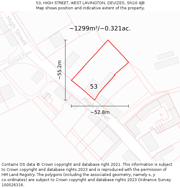 53, HIGH STREET, WEST LAVINGTON, DEVIZES, SN10 4JB: Plot and title map