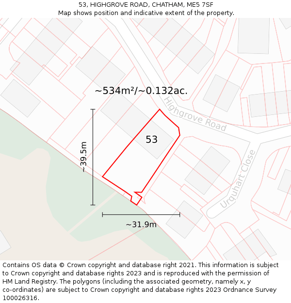 53, HIGHGROVE ROAD, CHATHAM, ME5 7SF: Plot and title map