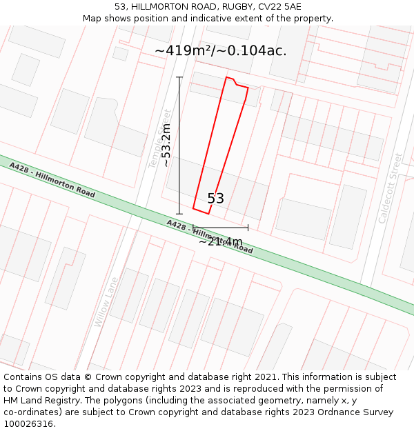 53, HILLMORTON ROAD, RUGBY, CV22 5AE: Plot and title map