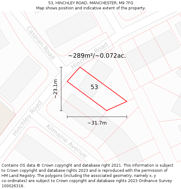 53, HINCHLEY ROAD, MANCHESTER, M9 7FG: Plot and title map