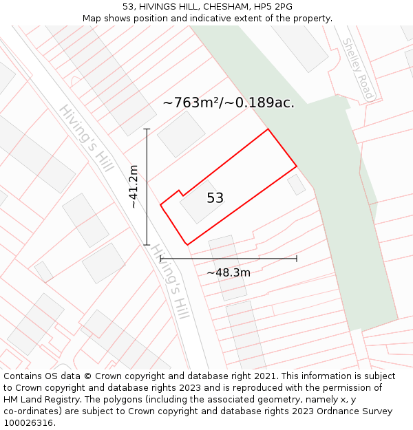 53, HIVINGS HILL, CHESHAM, HP5 2PG: Plot and title map