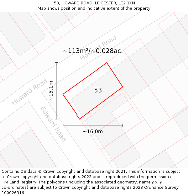 53, HOWARD ROAD, LEICESTER, LE2 1XN: Plot and title map