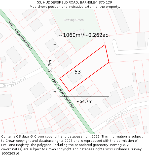 53, HUDDERSFIELD ROAD, BARNSLEY, S75 1DR: Plot and title map