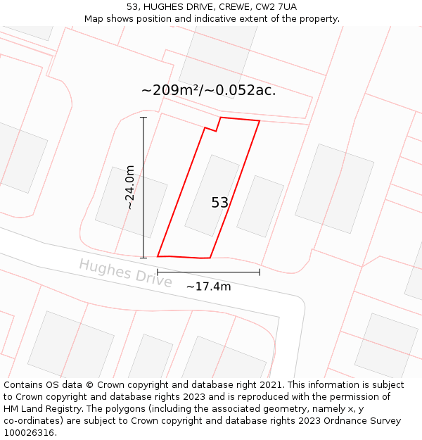 53, HUGHES DRIVE, CREWE, CW2 7UA: Plot and title map