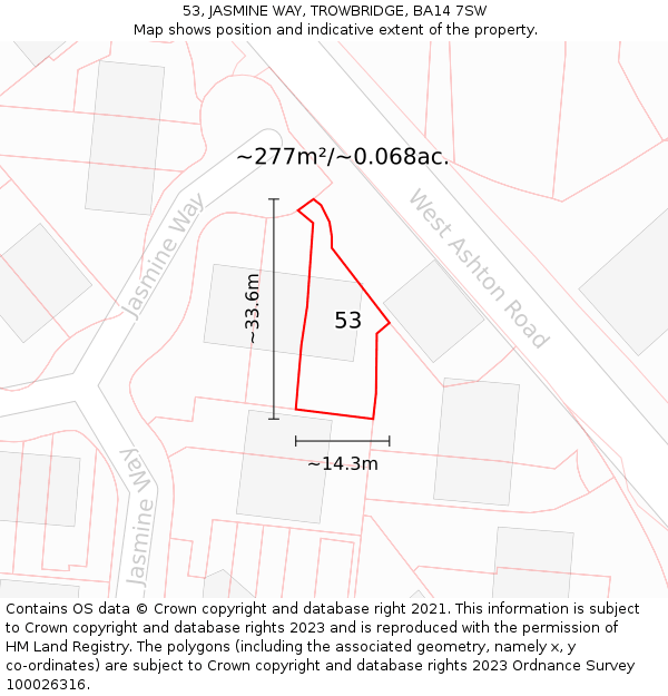 53, JASMINE WAY, TROWBRIDGE, BA14 7SW: Plot and title map