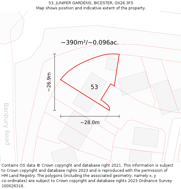 53, JUNIPER GARDENS, BICESTER, OX26 3FS: Plot and title map