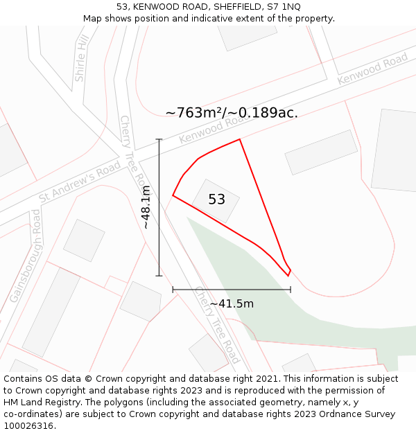53, KENWOOD ROAD, SHEFFIELD, S7 1NQ: Plot and title map