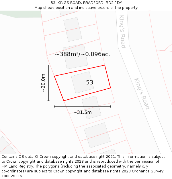 53, KINGS ROAD, BRADFORD, BD2 1DY: Plot and title map