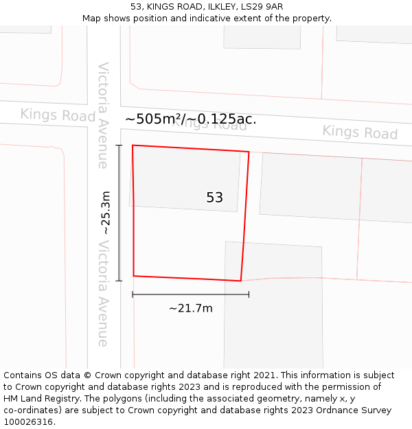 53, KINGS ROAD, ILKLEY, LS29 9AR: Plot and title map