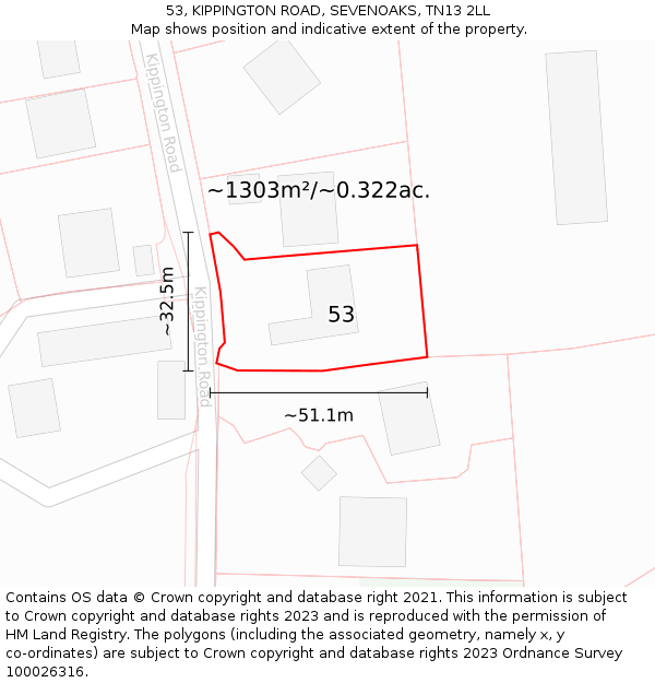 53, KIPPINGTON ROAD, SEVENOAKS, TN13 2LL: Plot and title map