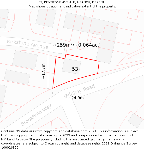 53, KIRKSTONE AVENUE, HEANOR, DE75 7UJ: Plot and title map