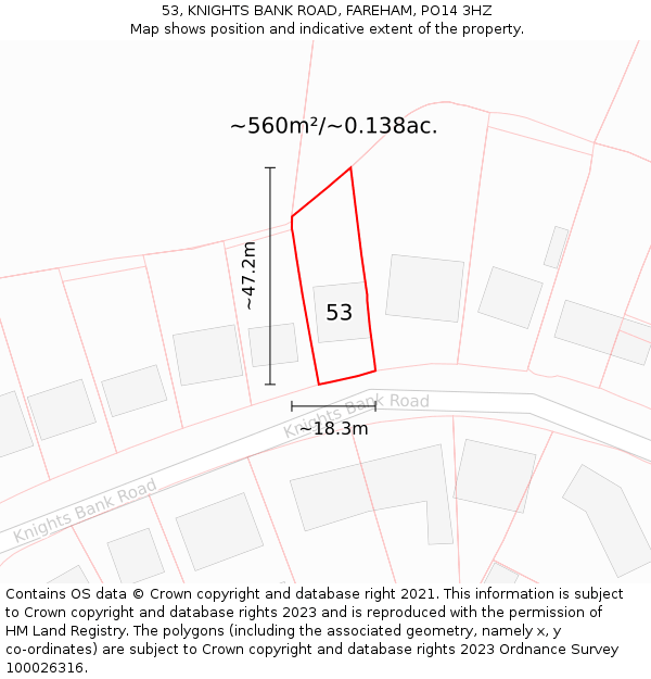 53, KNIGHTS BANK ROAD, FAREHAM, PO14 3HZ: Plot and title map