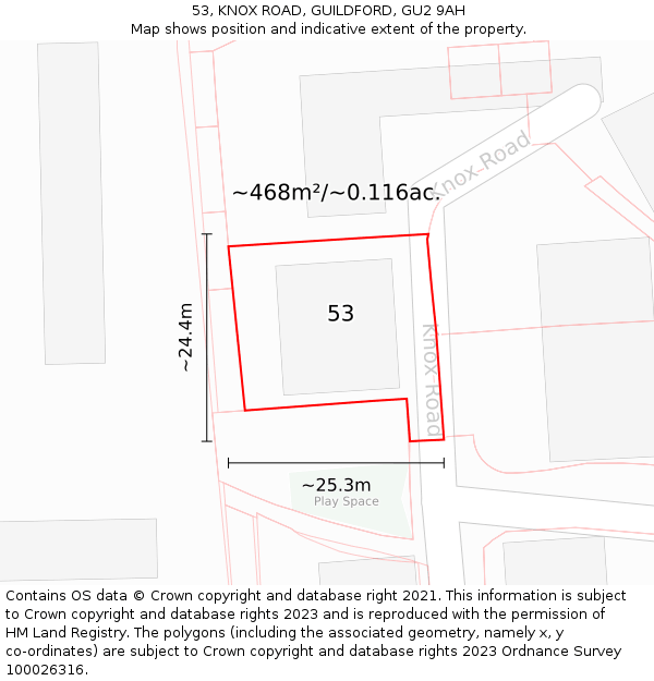 53, KNOX ROAD, GUILDFORD, GU2 9AH: Plot and title map