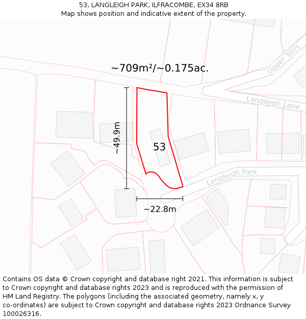 53, LANGLEIGH PARK, ILFRACOMBE, EX34 8RB: Plot and title map