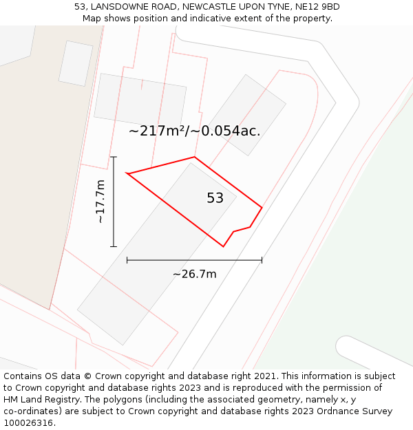 53, LANSDOWNE ROAD, NEWCASTLE UPON TYNE, NE12 9BD: Plot and title map