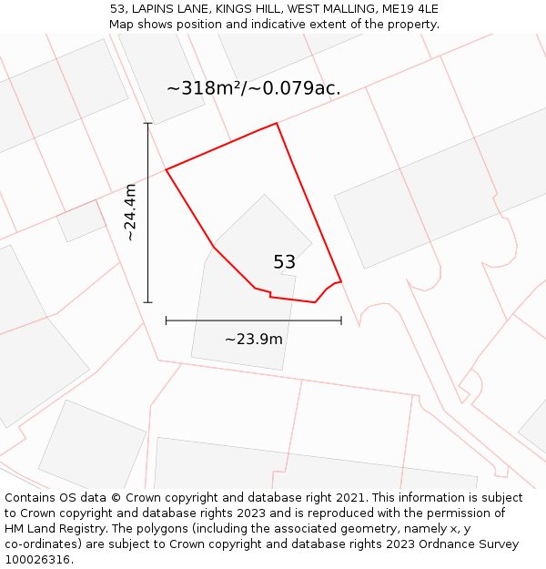 53, LAPINS LANE, KINGS HILL, WEST MALLING, ME19 4LE: Plot and title map