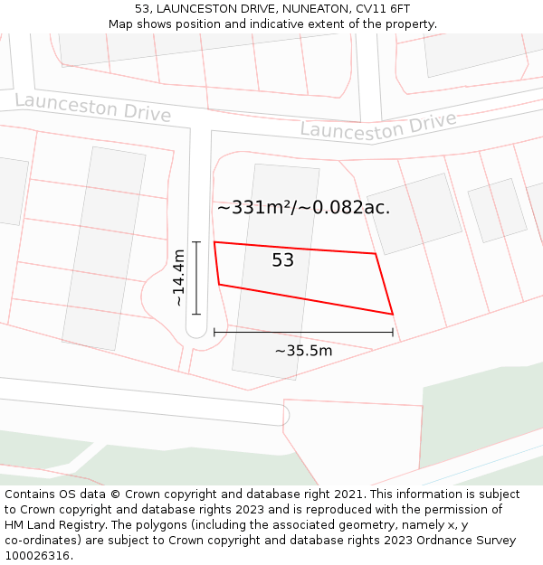 53, LAUNCESTON DRIVE, NUNEATON, CV11 6FT: Plot and title map