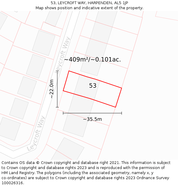 53, LEYCROFT WAY, HARPENDEN, AL5 1JP: Plot and title map