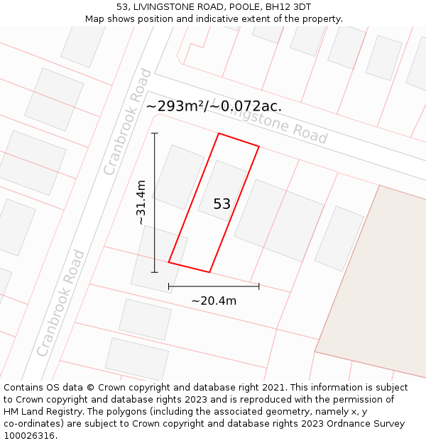 53, LIVINGSTONE ROAD, POOLE, BH12 3DT: Plot and title map