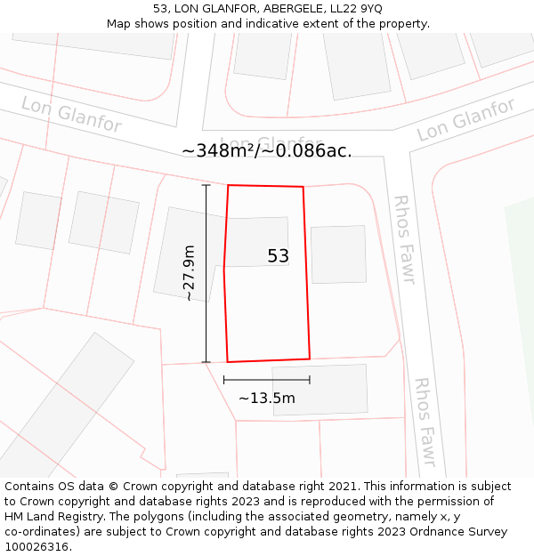 53, LON GLANFOR, ABERGELE, LL22 9YQ: Plot and title map