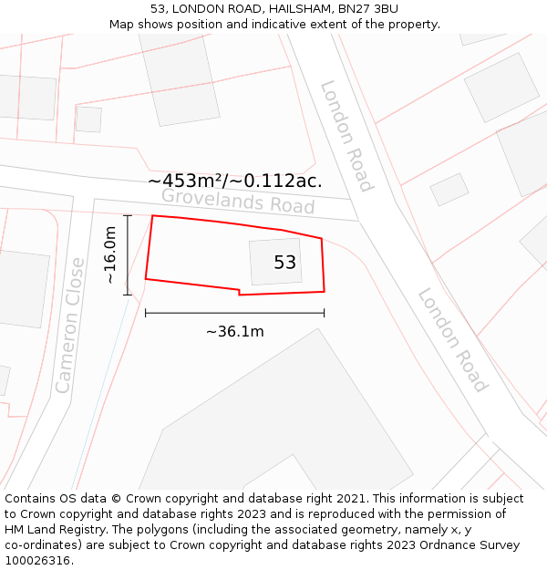53, LONDON ROAD, HAILSHAM, BN27 3BU: Plot and title map