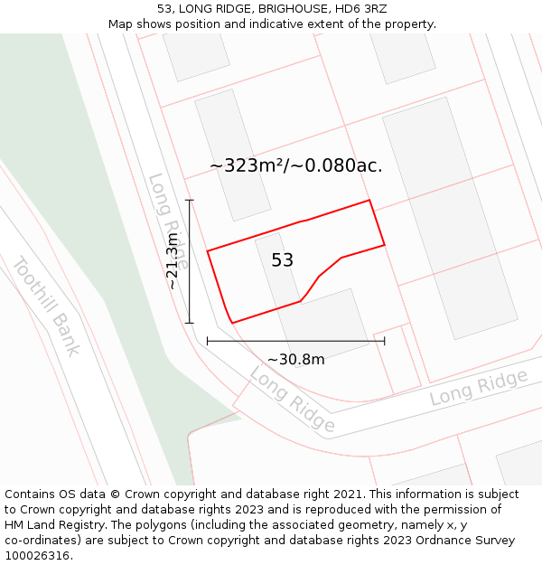 53, LONG RIDGE, BRIGHOUSE, HD6 3RZ: Plot and title map