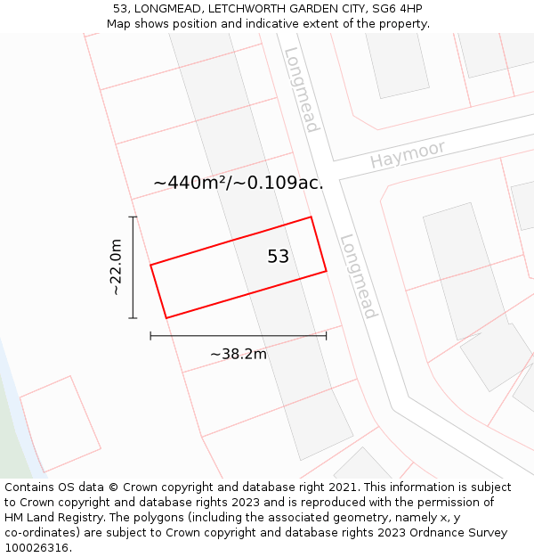 53, LONGMEAD, LETCHWORTH GARDEN CITY, SG6 4HP: Plot and title map