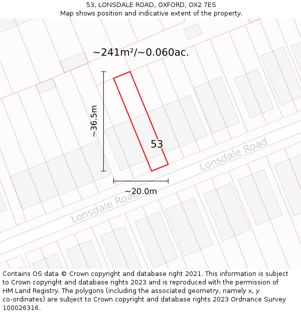 53, LONSDALE ROAD, OXFORD, OX2 7ES: Plot and title map