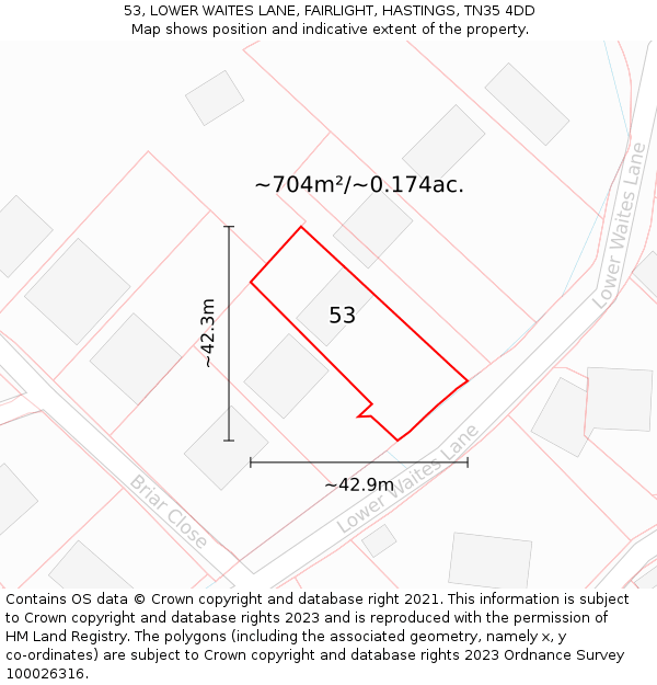 53, LOWER WAITES LANE, FAIRLIGHT, HASTINGS, TN35 4DD: Plot and title map